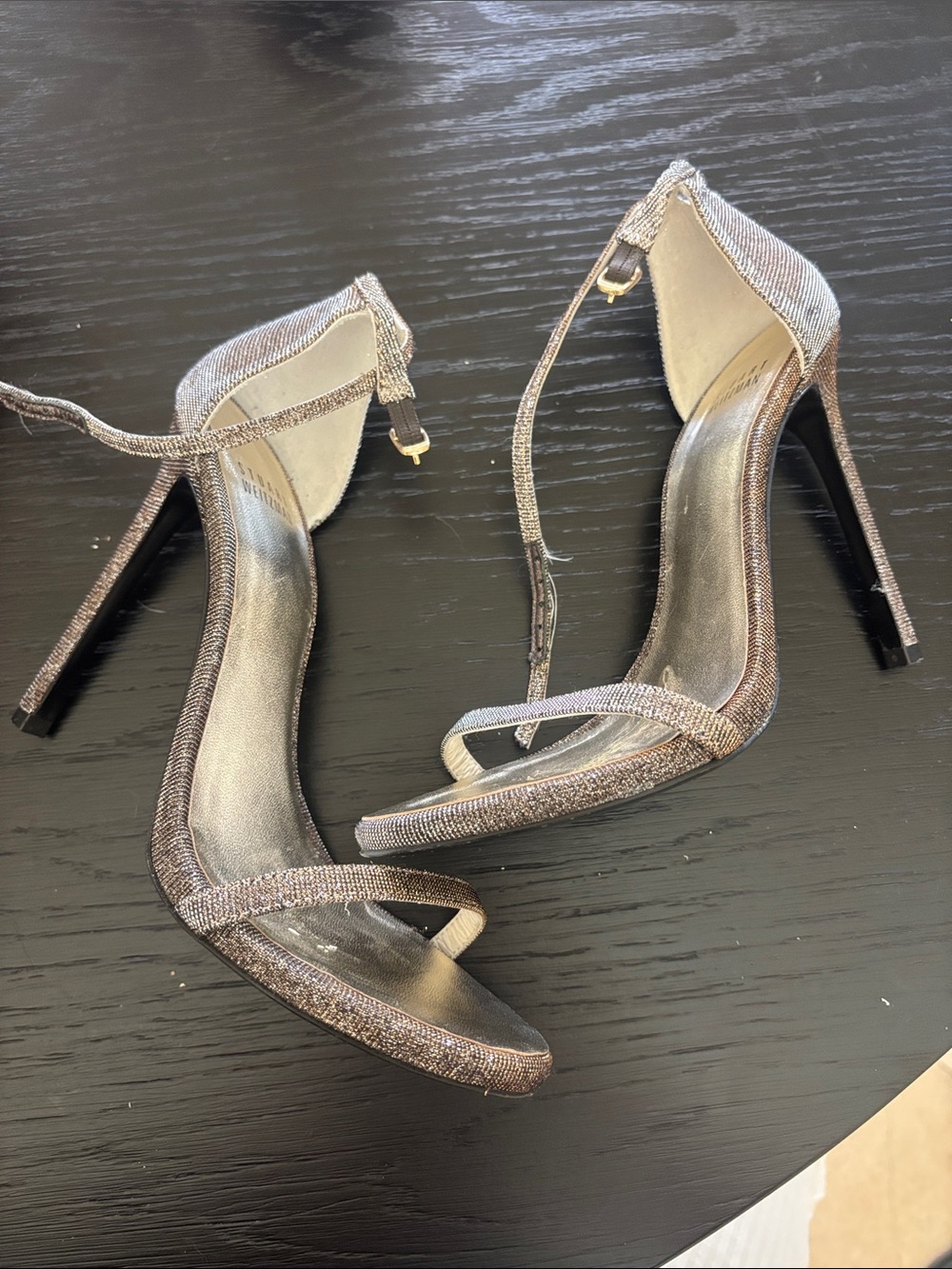Stuart Weitzman Sparkly High Heel Ankle-Strap Sandals